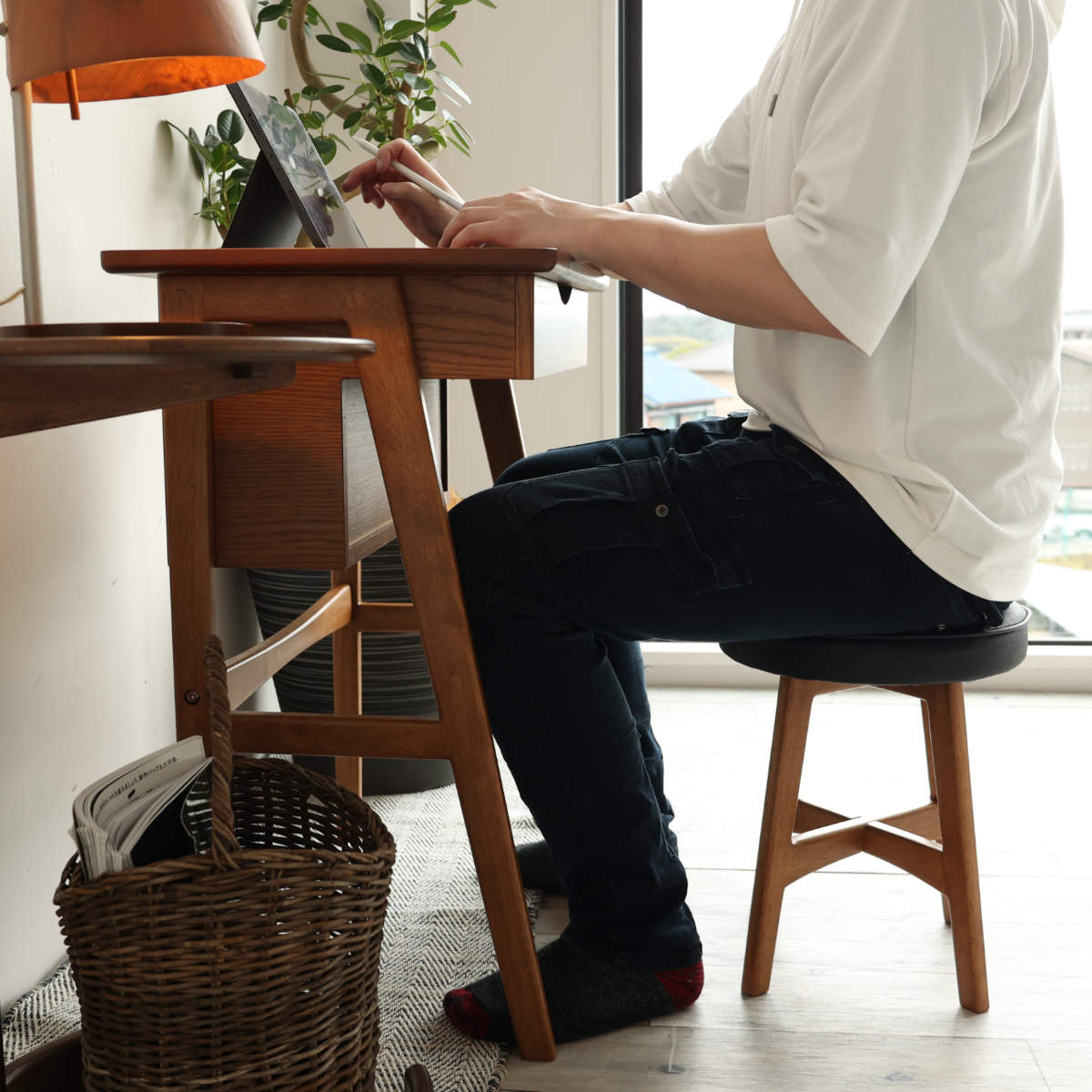 ドレッサー コンパクト デスク スツール付き 幅62cm OAKER